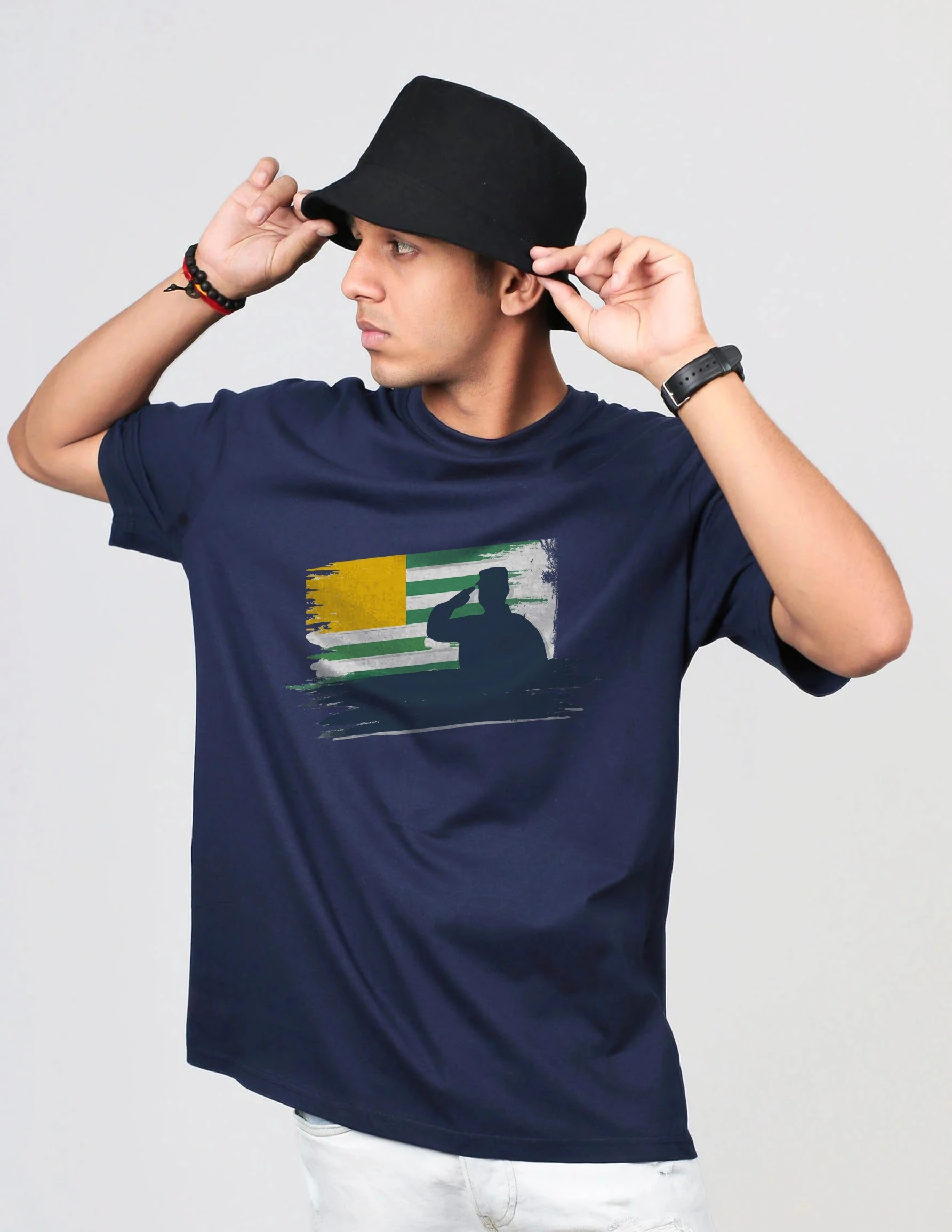 Navy Blue Oversized T-Shirt with Kashmir Tribute Graphic